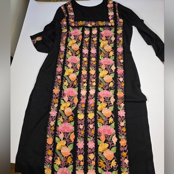 Heavily Embroidered Floral Dress With Split Sides - Picture 1 of 9